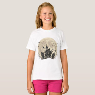 Spooky Haunted House with Full Moon and Ghosts   T-Shirt