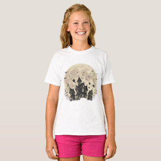 Spooky Haunted House with Full Moon and Ghosts T-Shirt