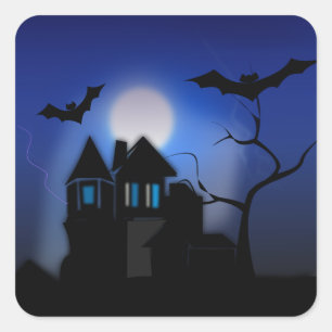 Spooky Haunted House with Full Moon Square Sticker
