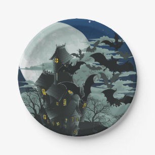 Spooky Haunted Mansion Bats Full Moon Paper Plate