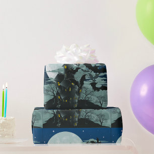 Spooky Haunted Mansion Bats Full Moon Wrapping Paper