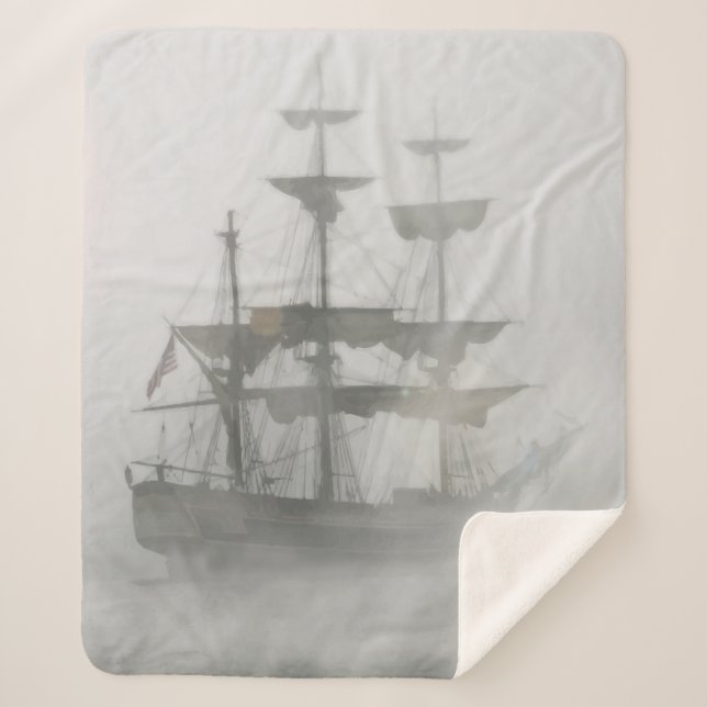 Spooky Haunted Pirate Ship Grey  Sherpa Blanket (Front)