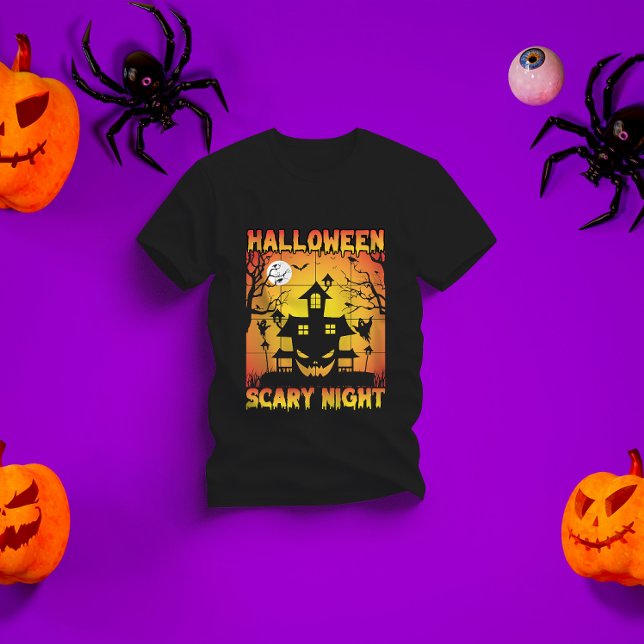 Spooky Haunted Pumpkin Halloween Graphic T-Shirt (Creator Uploaded)