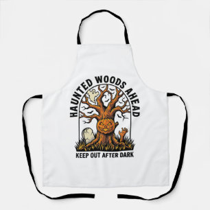 Spooky Haunted Tree Vintage Halloween Warning Shir Apron