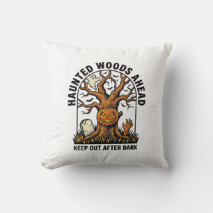 Spooky Haunted Tree Vintage Halloween Warning Shir Cushion