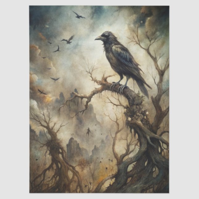 Spooky Haunting Fantasy Gothic Raven  Tissue Paper (Front)
