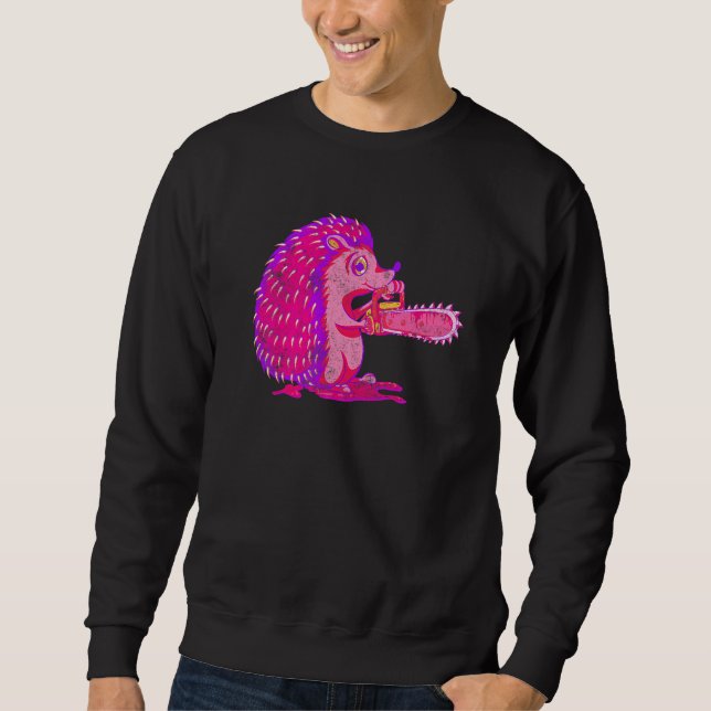 Spooky Hedgehog Vaporwave Creepy Animal Chainsaw H Sweatshirt (Front)