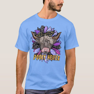 Spooky Heifer Halloween Sunflower Cow Farm Hallowe T-Shirt