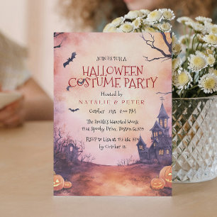 Spooky House and Bats Halloween Costume Party  Invitation