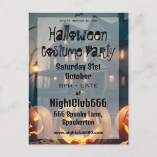 Spooky House and Scary Pumpkins Halloween Party Postcard