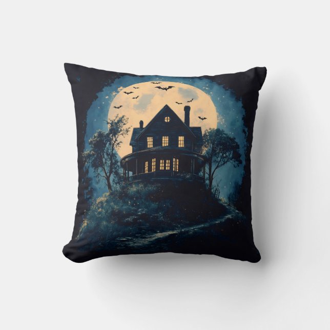 Spooky house on a hill, Halloween concept Cushion (Front)
