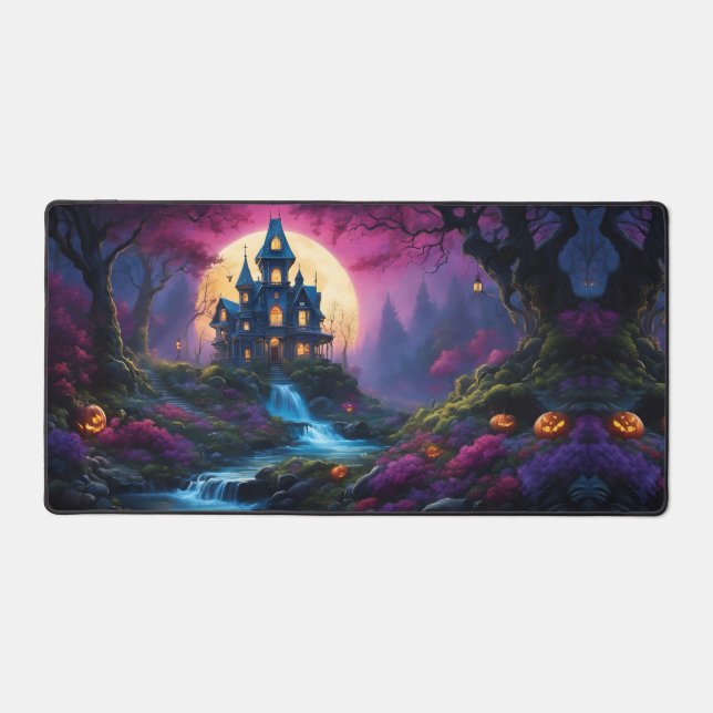 Spooky House on Halloween Hill Desk Mat (Front)