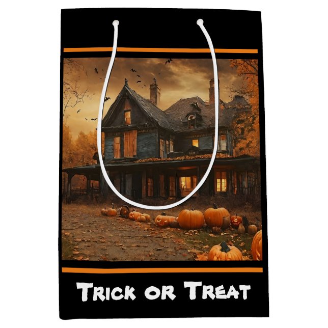 Spooky House Pumpkin Halloween Collection Medium Gift Bag (Front)