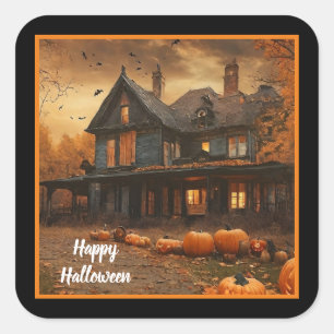 Spooky House Pumpkin Halloween Collection Square Sticker