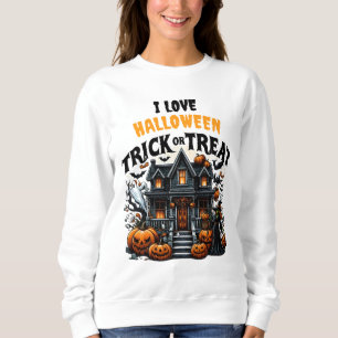 Spooky house with pumpkins and ghosts sweatshirt