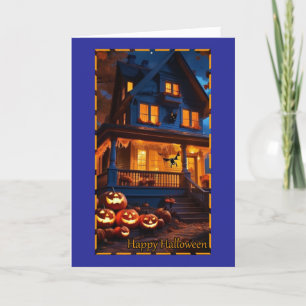 Spooky House with Pumpkins Halloween Card