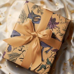 Spooky Hummingbird Garden Autumn Ochre Wrapping Paper