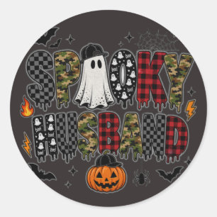 Spooky Husband Halloween   Camo Plaid Mixed  Classic Round Sticker