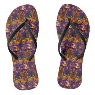 Spooky Irish Red Setter Halloween Witch Pumpkin  Jandals