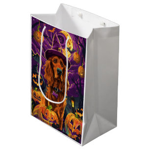 Spooky Irish Red Setter Halloween Witch Pumpkin Medium Gift Bag