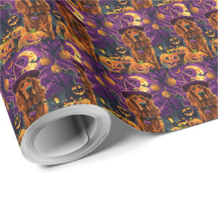Spooky Irish Red Setter Halloween Witch Pumpkin  Wrapping Paper