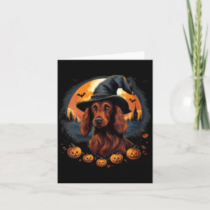 Spooky Irish Setter Dog Witch Halloween V-Neck Card