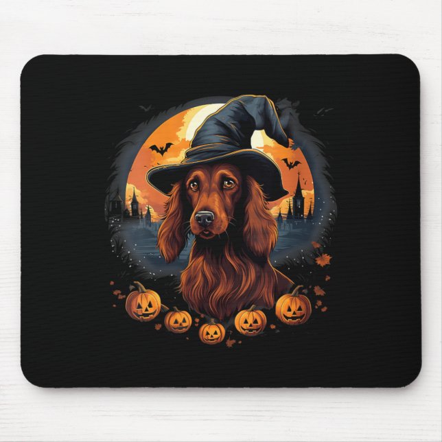 Spooky Irish Setter Dog Witch Halloween V-Neck Mouse Pad (Front)