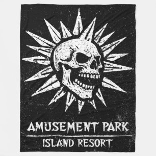 Spooky Island Est 2002 Amusement Park Skull Fleece Blanket