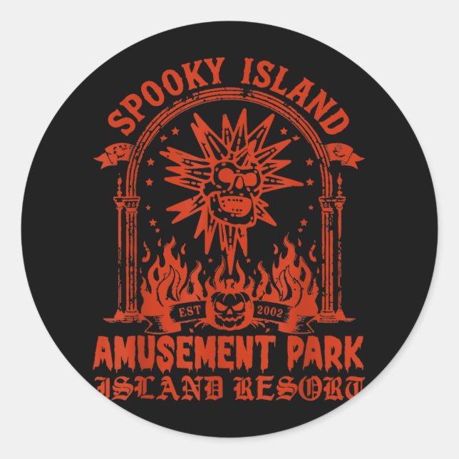Spooky Island Est 2002 Amusement Park Skull Hallow Classic Round Sticker (Front)