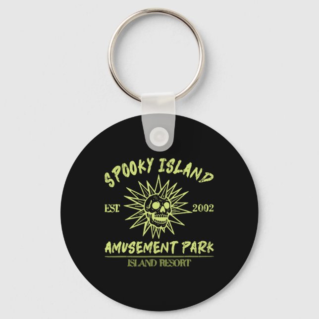 Spooky Island Est 2002 Amusement Park Skull Hallow Key Ring (Front)