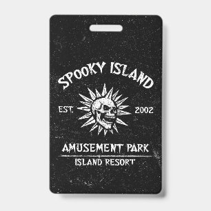 Spooky Island Est 2002 Amusement Park Skull ID Badge