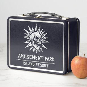 Spooky Island Est 2002 Amusement Park Skull Metal Lunch Box