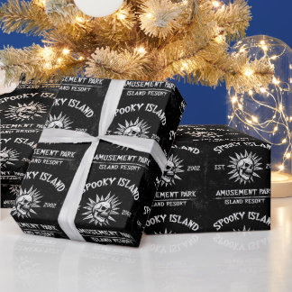 Spooky Island Est 2002 Amusement Park Skull Wrapping Paper