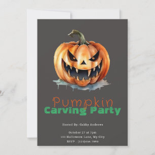 Spooky Jack-O' Lantern Grey Pumpkin Carving Party Invitation