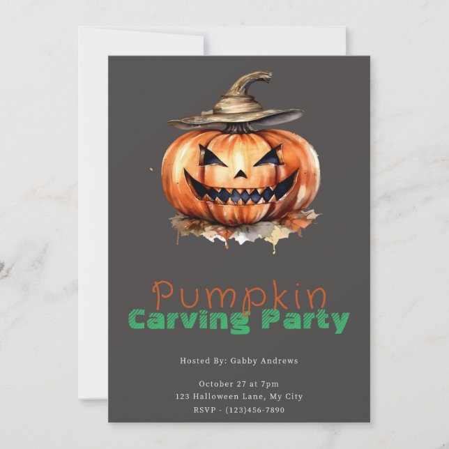 Spooky Jack-O' Lantern Grey Pumpkin Carving Party Invitation (Front)
