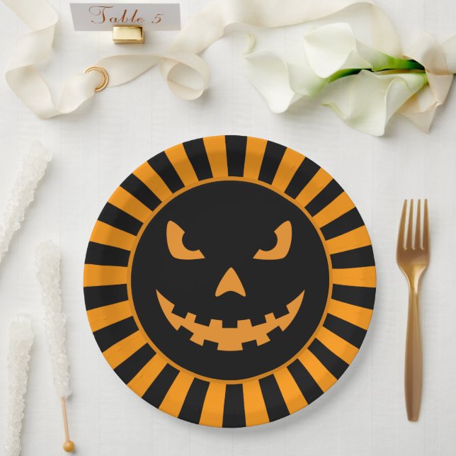 Spooky Jack-O'-Lantern Halloween Paper Plate (Wedding)