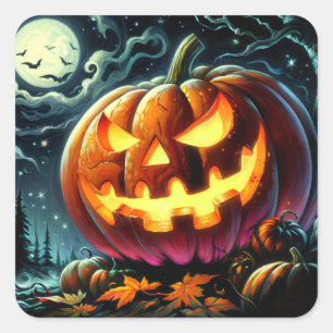 Spooky Jack-o-Lantern Halloween Square Sticker