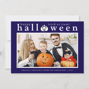 Spooky Jack-o'-lantern Happy Halloween 1 Photo Holiday Card