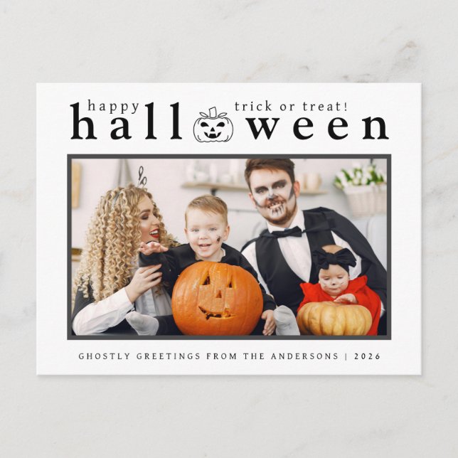 Spooky Jack-o'-lantern Happy Halloween 1 Photo Holiday Postcard (Front)