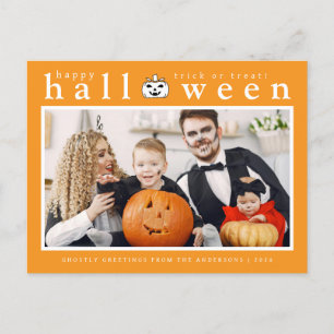 Spooky Jack-o'-lantern Happy Halloween 1 Photo Holiday Postcard