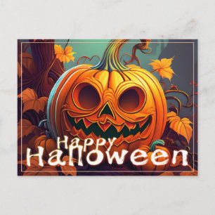 Spooky Jack-o-Lantern Happy Halloween Art Holiday Postcard