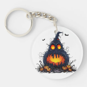Spooky Jack O’Lantern Pumpkin with Glowing Eyes Key Ring