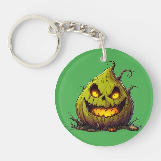 Spooky Jack O’Lantern Pumpkin with Glowing Eyes Key Ring (Front)