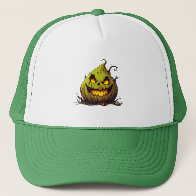 Spooky Jack O’Lantern Pumpkin with Glowing Eyes Trucker Hat (Front)