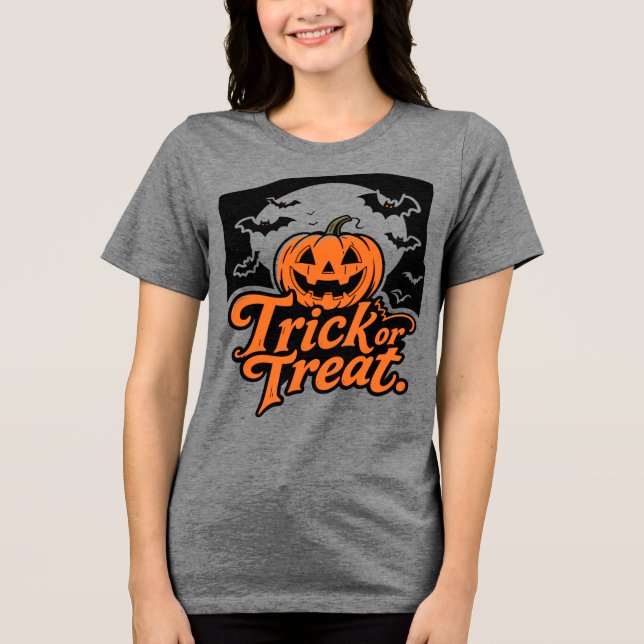 Spooky Jack-o'-Lantern Trick or Treat Halloween Tri-Blend Shirt (Front)