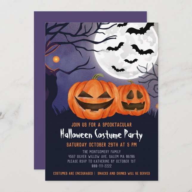 Spooky Jack O'Lantern Halloween Kids Costume Party Invitation (Front/Back)
