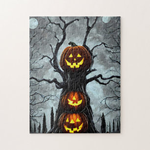 spooky jacko lantern pumpkin tree fantasy Dark art Jigsaw Puzzle