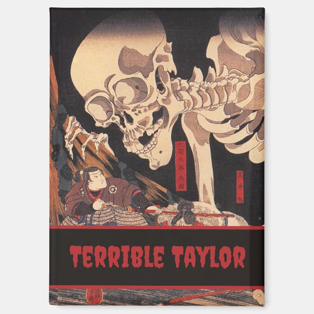 Spooky Japanese Skeleton with Your Name- Vintage Magnet (Front)