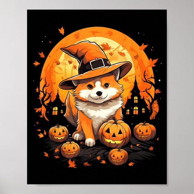 Spooky Jindo Dog Witch Halloween Poster (Front)