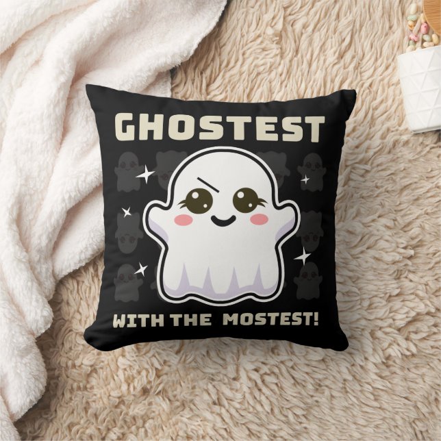 Spooky Kawaii Ghost Halloween Throw Pillow (Blanket)
